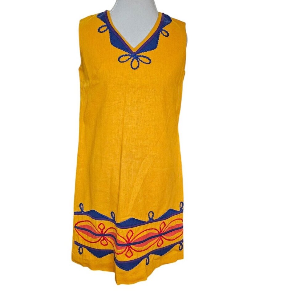 Vintage 60s Size Medium Orange Cotton Shift Dress Eddy George‎ Sleeveless Ricrac